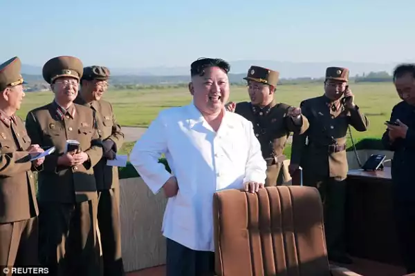 North Korean Dictator, Kim Jong Un Rejoices As He Tests New Anti-aircraft Weapon. Photos